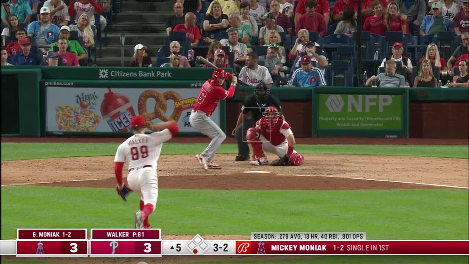 Mickey Moniak triples on a line drive to right field | 08/28/2023 | Los ...