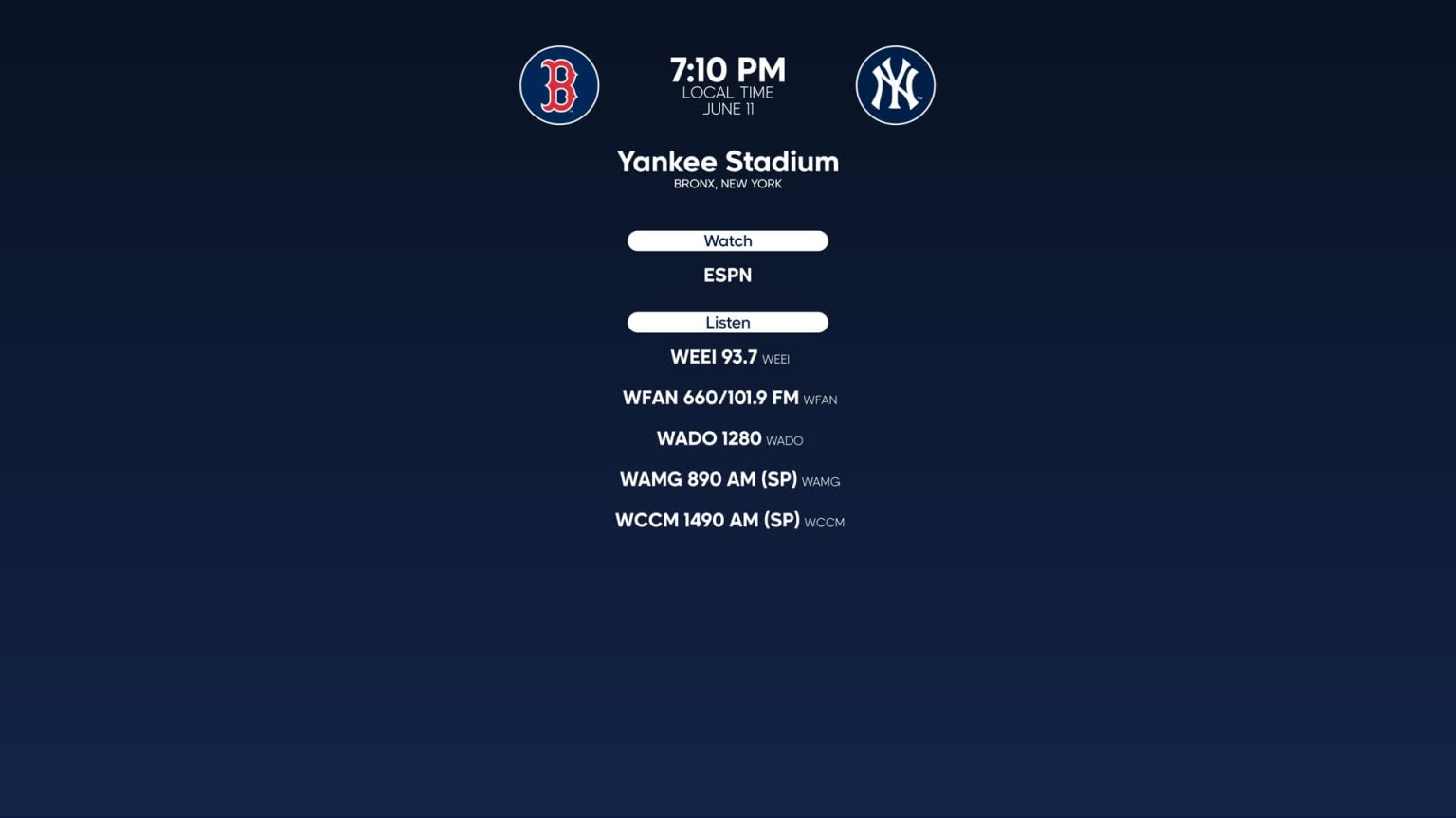 Red Sox vs. Yankees lineups forJune 11