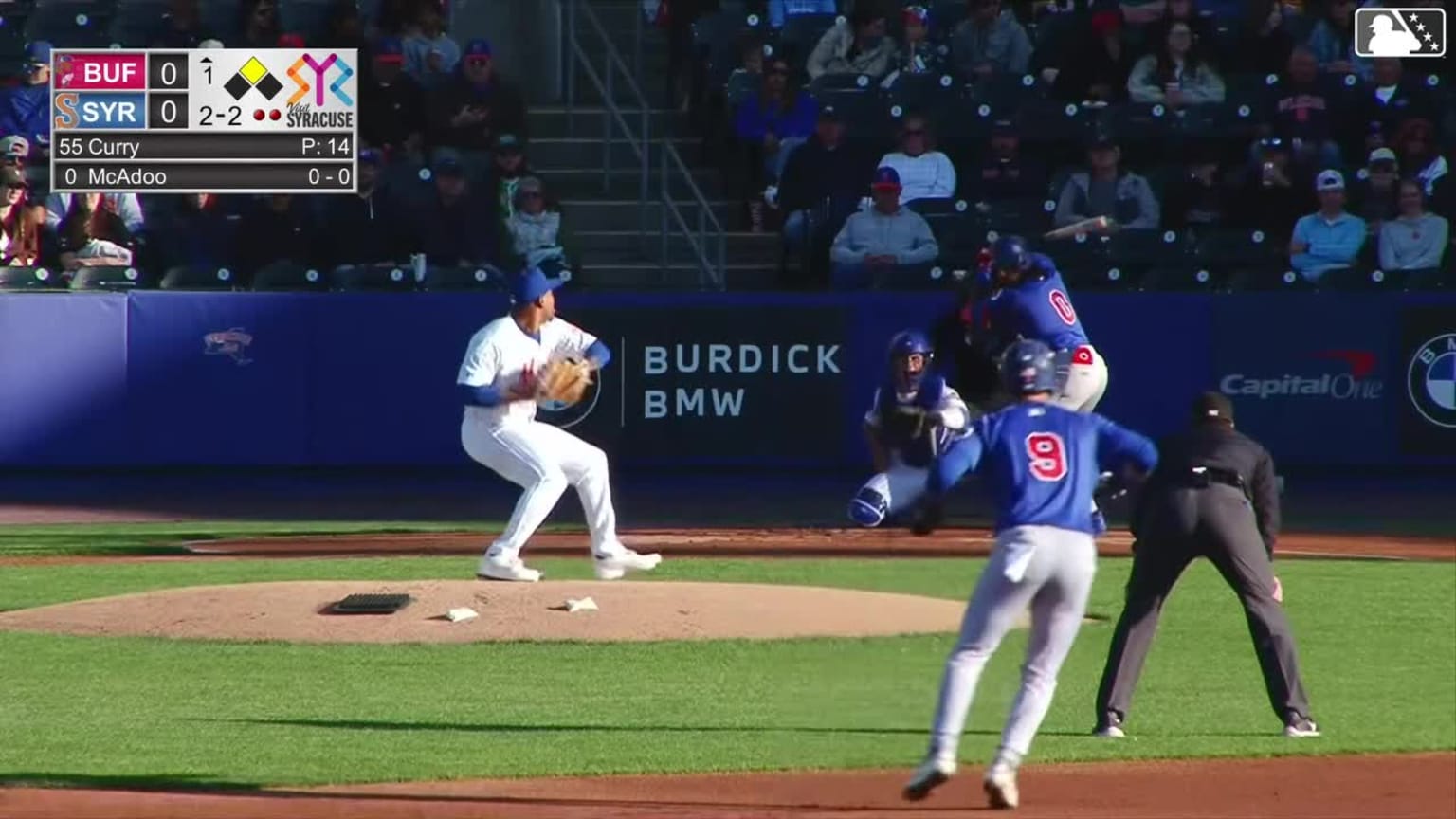 Charles McAdoo singles on a line drive to right fielder Matt Rudick. RJ ...