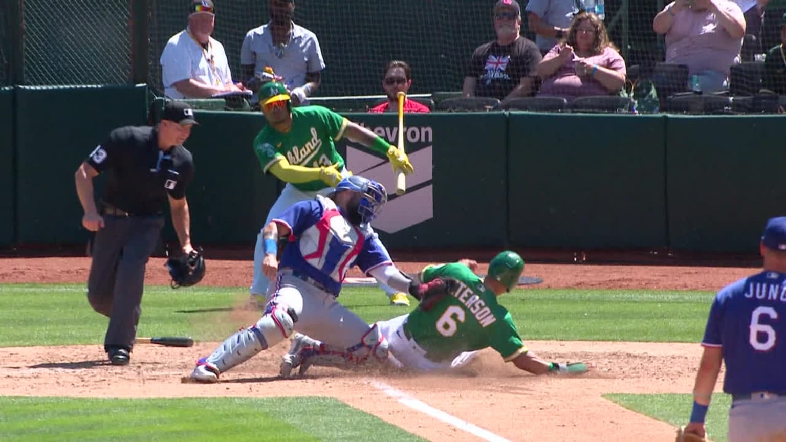 Rangers nab Peterson at the plate after review in 7th | 05/13/2023 ...