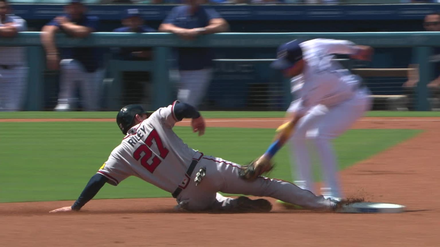 Will Smith nabs Riley at second base after review | 09/03/2023 | Los ...