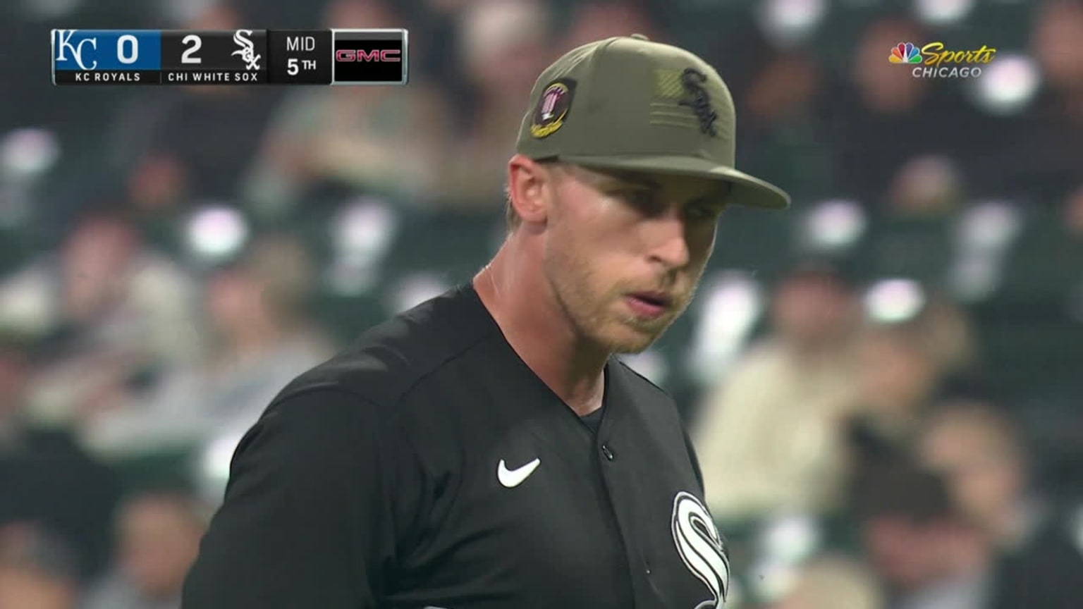 white sox hat on head