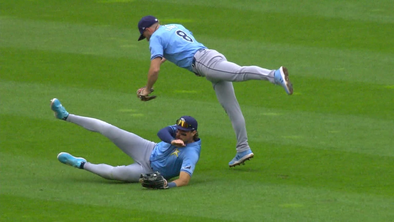 Rays nearly collide making a catch in the outfield | 06/20/2024 | Tampa ...