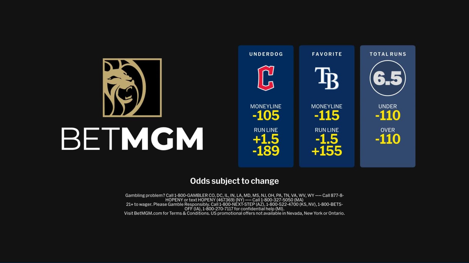 Rays at Guardians - October 17, 2026: MGM Odds | 10/16/2026 | MLB.com