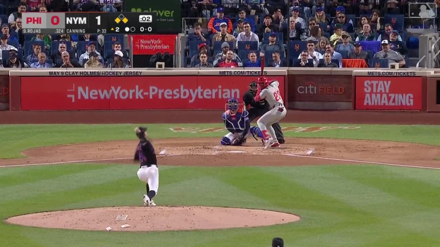 Johan Rojas singles on a ground ball to center fielder Tyrone Taylor. J.T. Realmuto scores. Alec Bohm to 2nd. | 04/22/2025