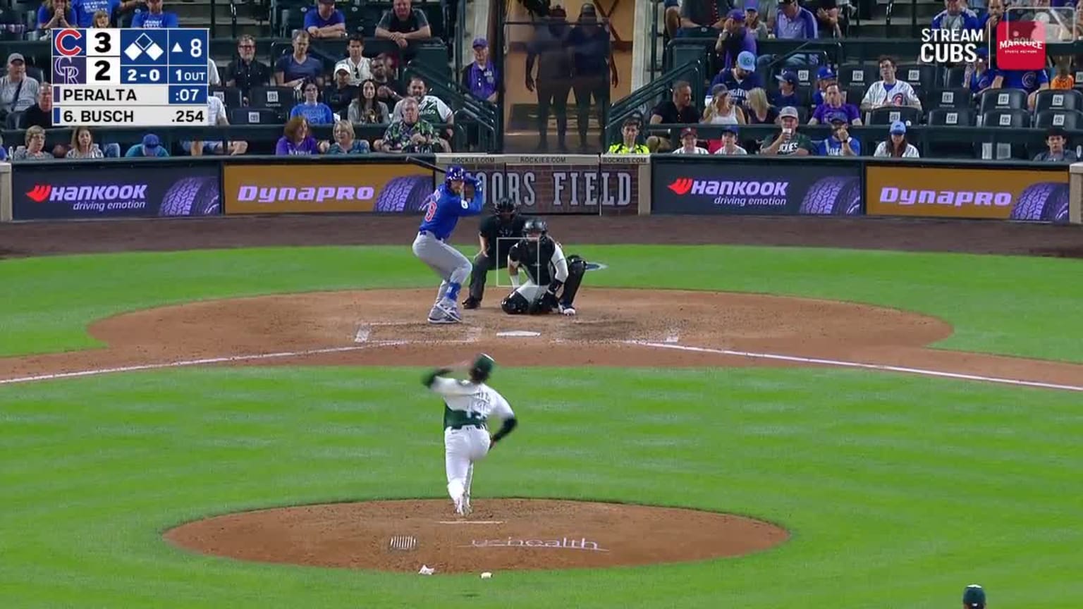 Michael Busch out on a sacrifice fly to center fielder Brenton Doyle