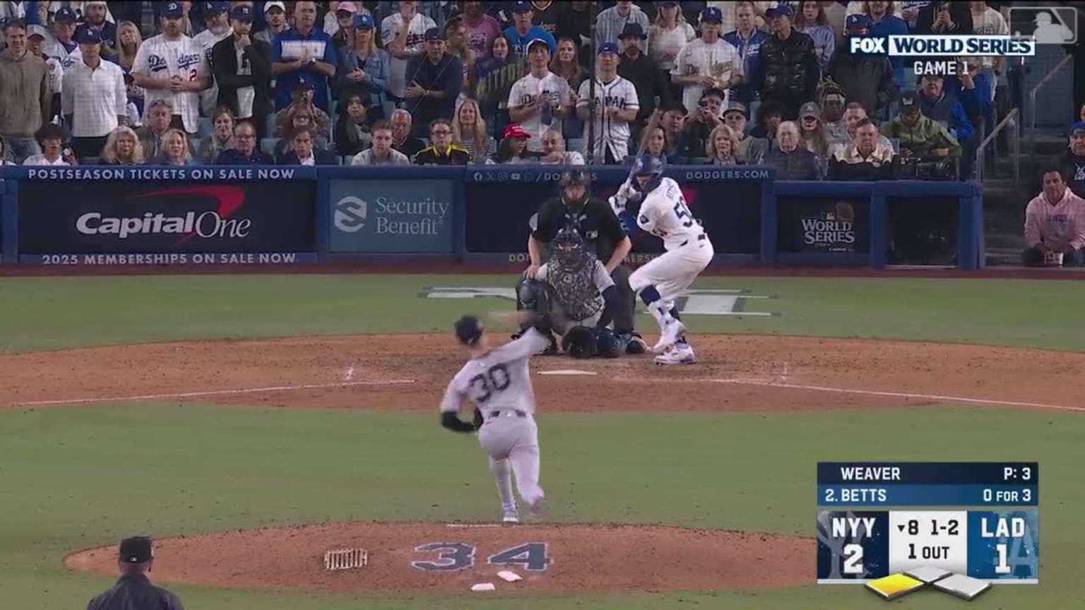 Mookie Betts' gametying sac fly 10/25/2024