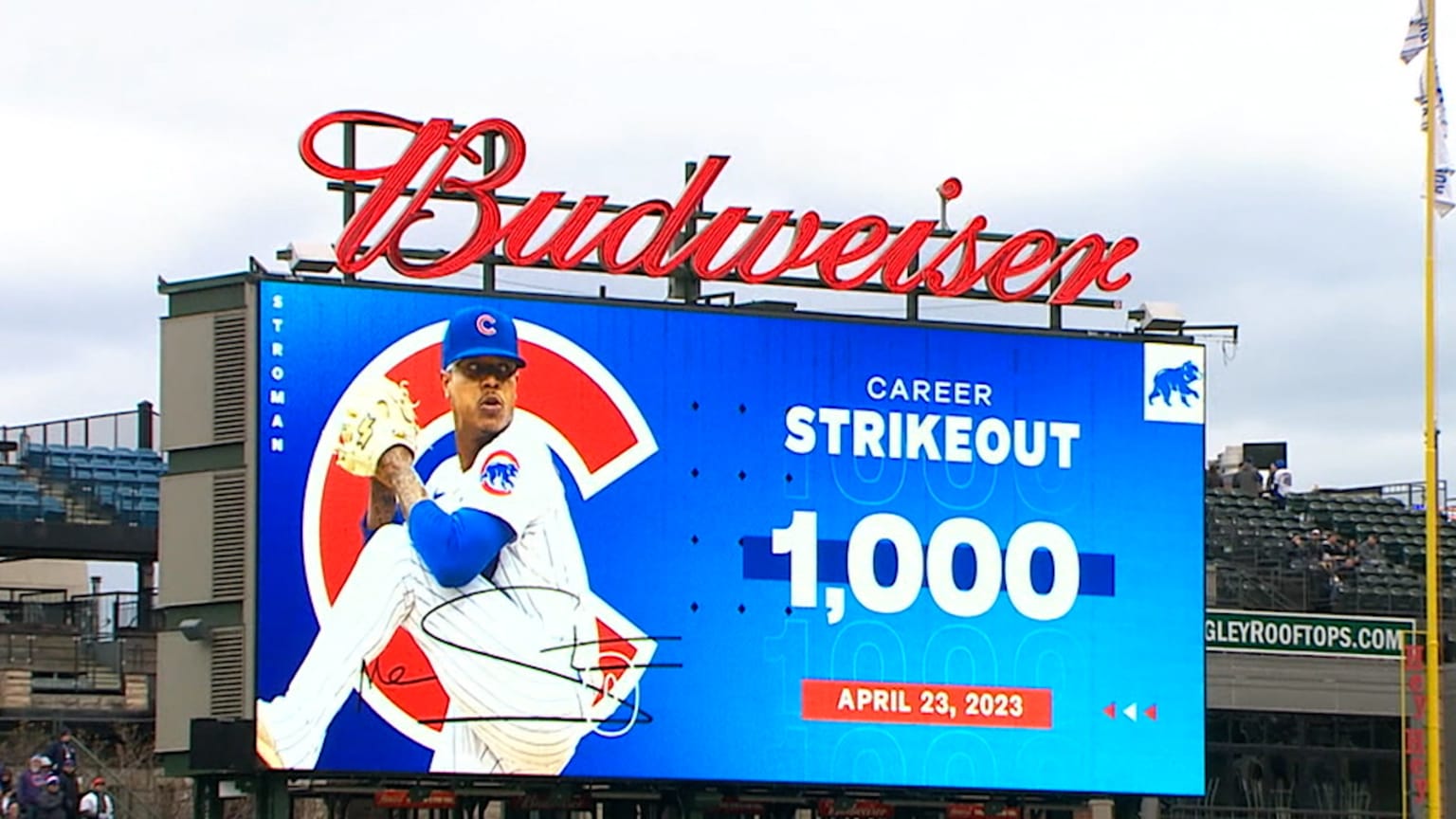 Stroman records 1,000th strikeout 04/23/2023 Chicago Cubs