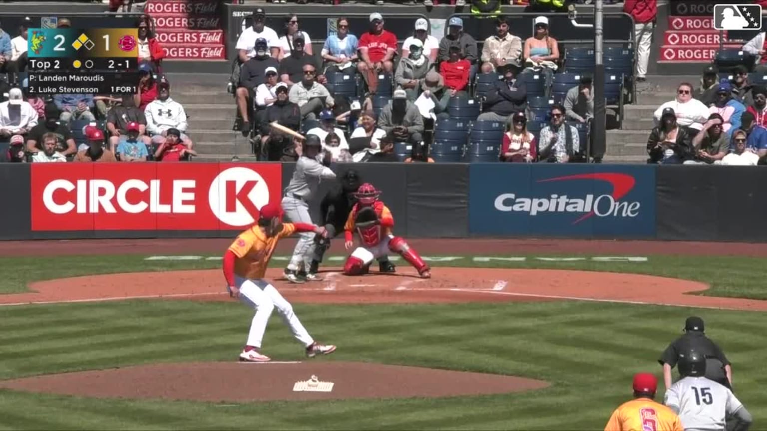 Luke Stevenson doubles (9) on a ground ball to right fielder Carter ...