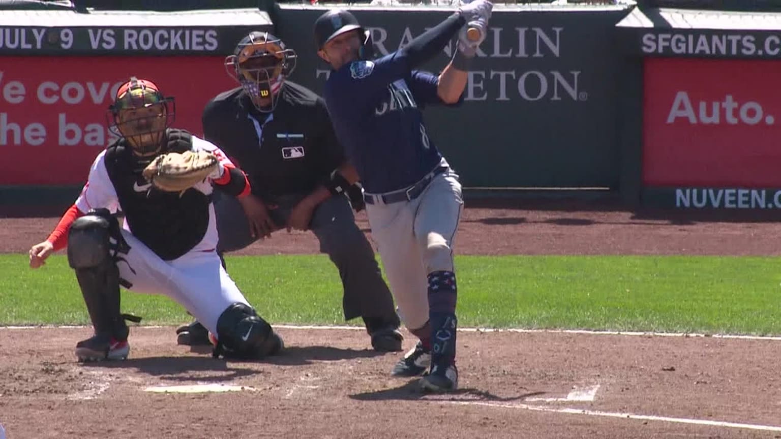 Seattle Mariners left fielder AJ Pollock (8) runs out his two-run