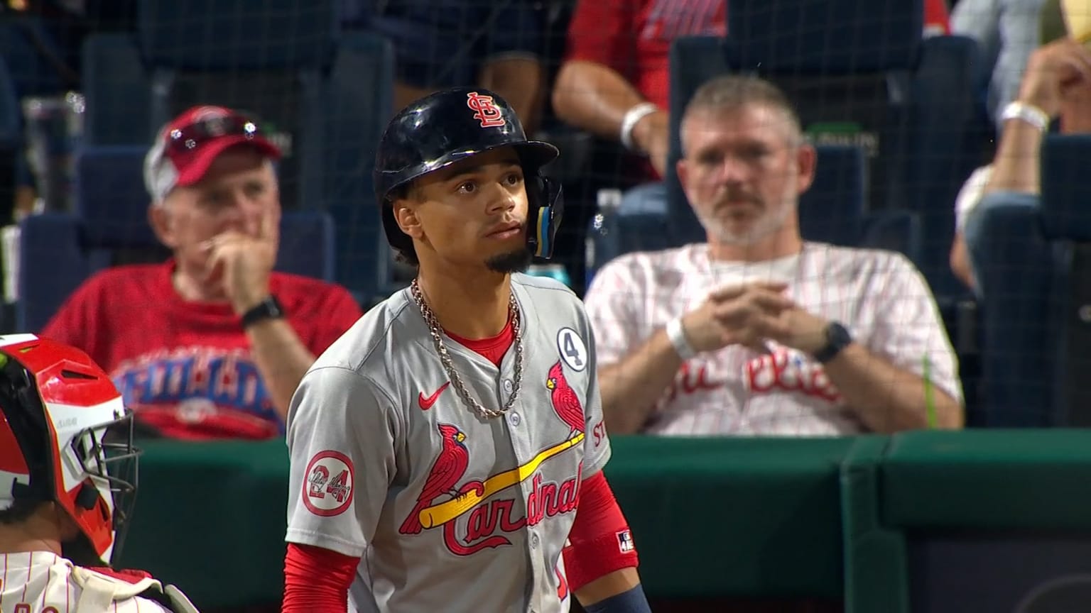 Masyn Winn hits foul ball after review 06/02/2024 Philadelphia Phillies