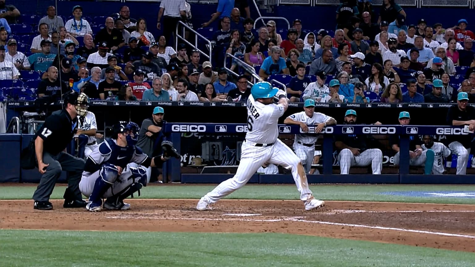 Burger smacks his second RBI double of the game | 08/11/2023 | Miami ...
