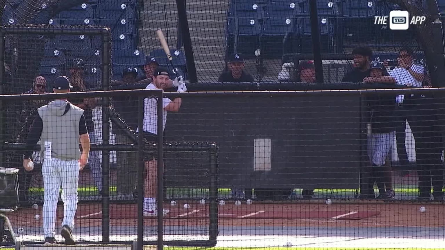 Baker Mayfield takes batting practice 03/07/2024