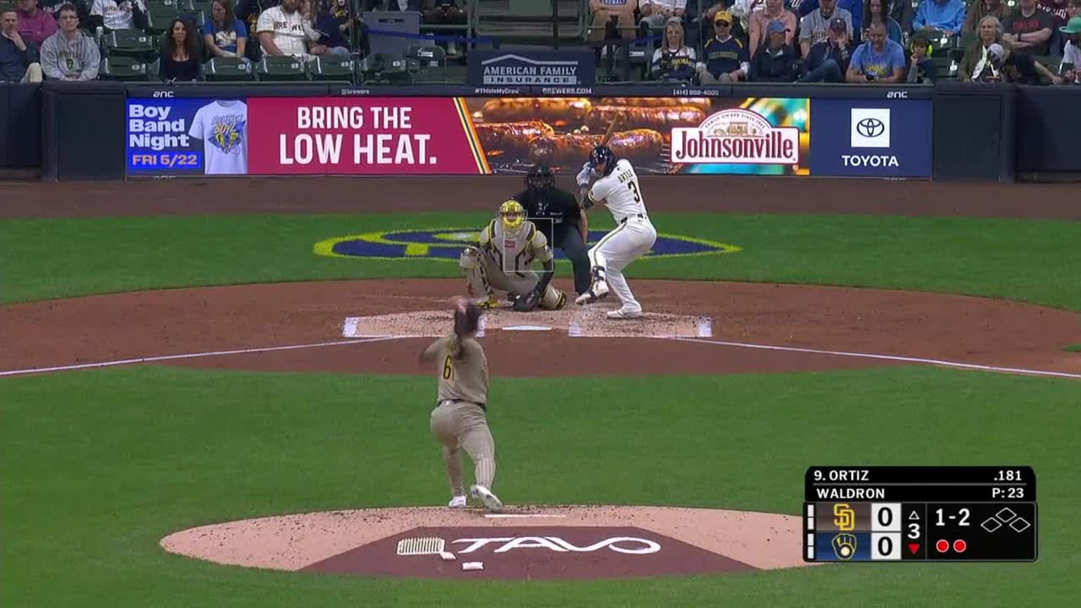 Matt Waldron In play, run(s) to Joey Ortiz | 05/12/2026 | Milwaukee Brewers