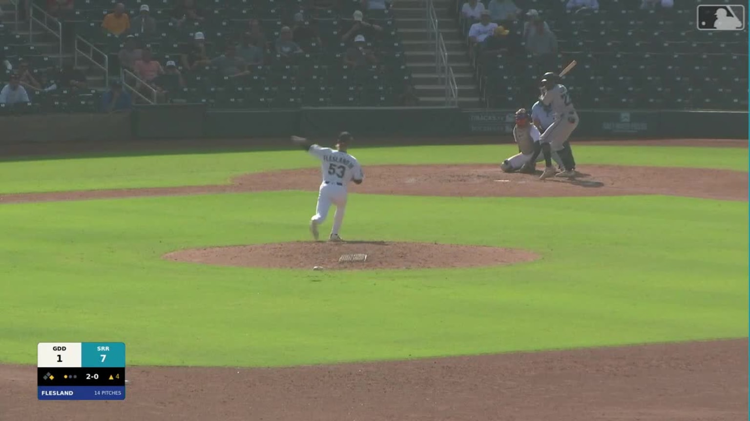 Dillon Lewis doubles (2) on a sharp line drive to center fielder Teo ...