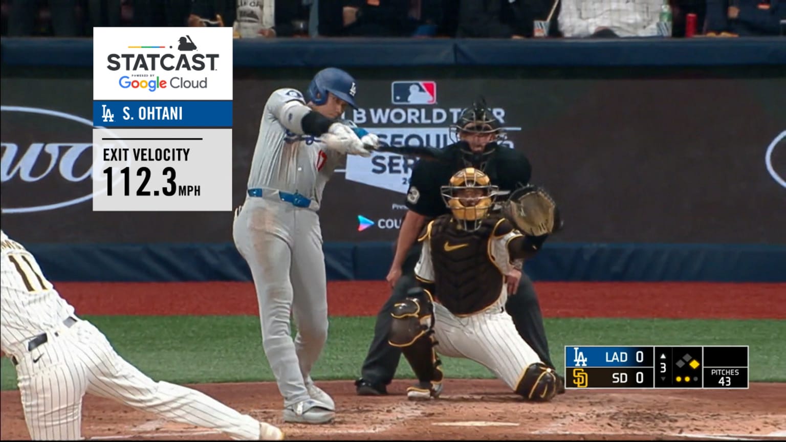 Shohei Ohtani rips first hit as Dodger at 112.3 mph | 03/20/2024 | Los ...