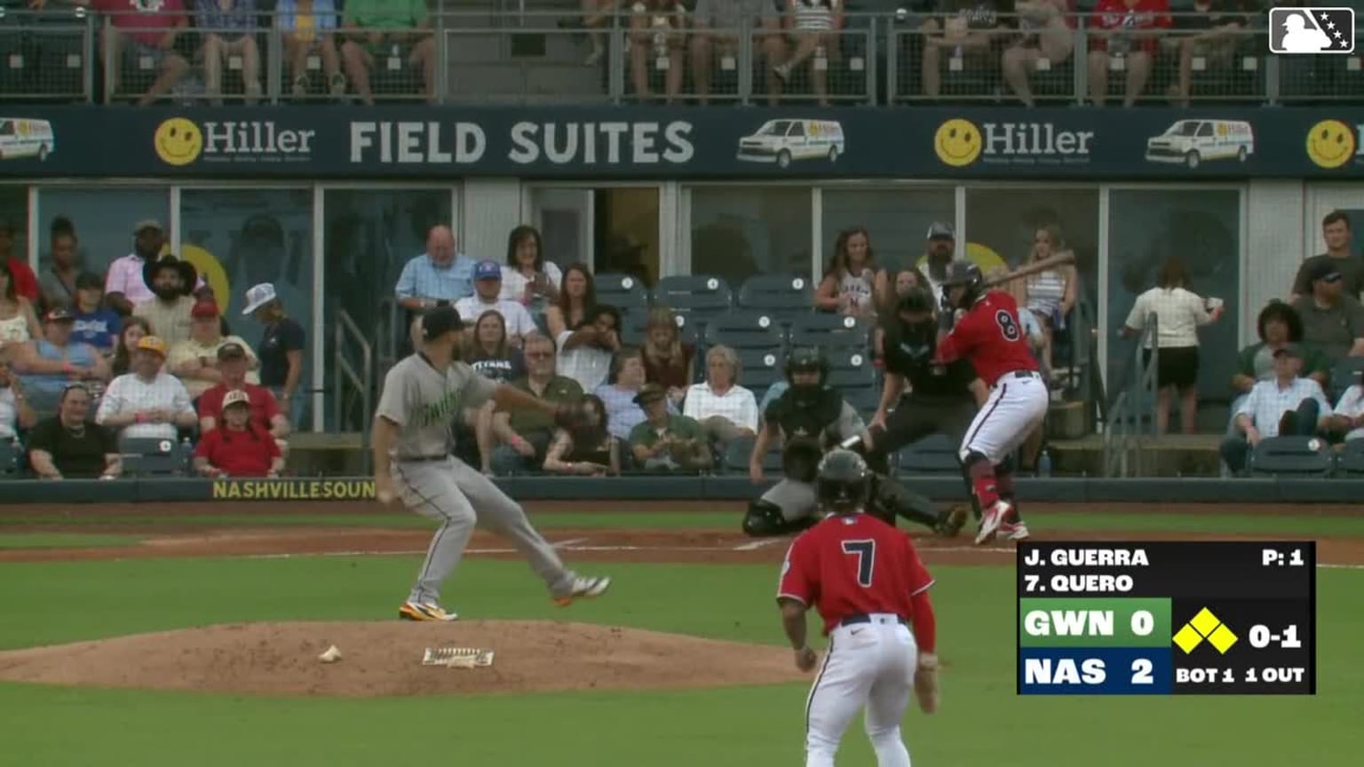 Jeferson Quero doubles (9) on a sharp line drive to left fielder José ...