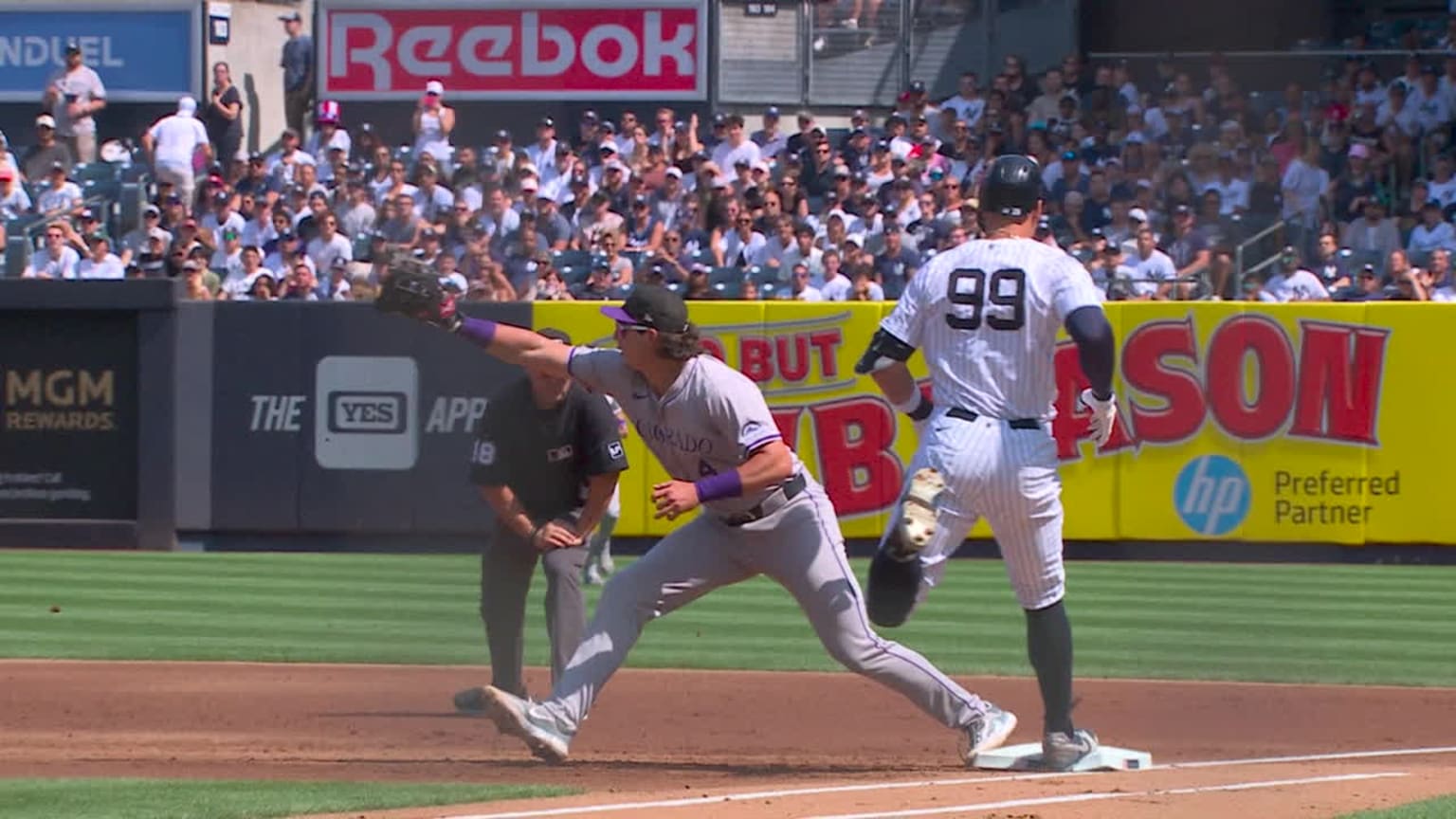 Aaron Judge safe at first after a challenge | 08/24/2024 | New York Yankees
