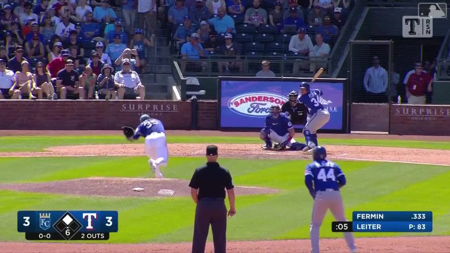 Freddy Fermin lines out to left fielder Kevin Pillar. | 03/22/2025 ...