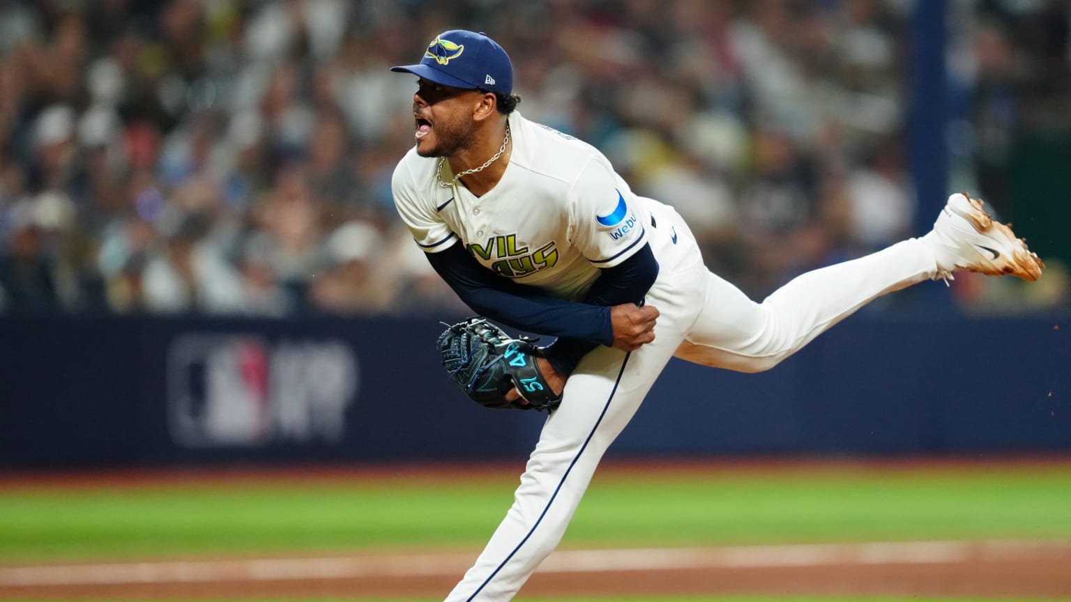 Freddy Peralta strikes out Chase DeLauter | 10/13/2026 | Tampa Bay Rays