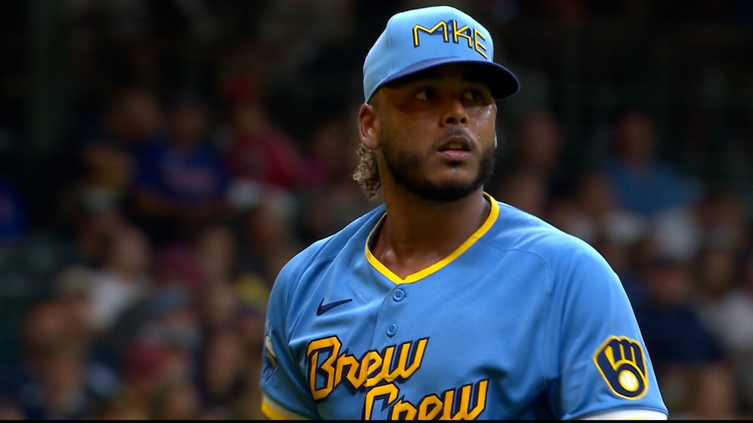 Freddy Peralta throws six nohit innings 08/26/2022 Milwaukee Brewers
