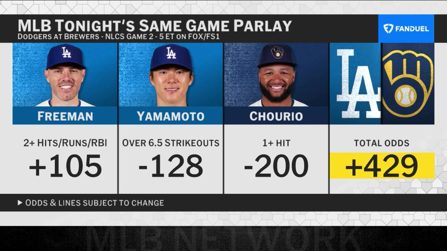 MLB Tonight picks FanDuel SGP for October 12 | 10/12/2026 | MLB.com