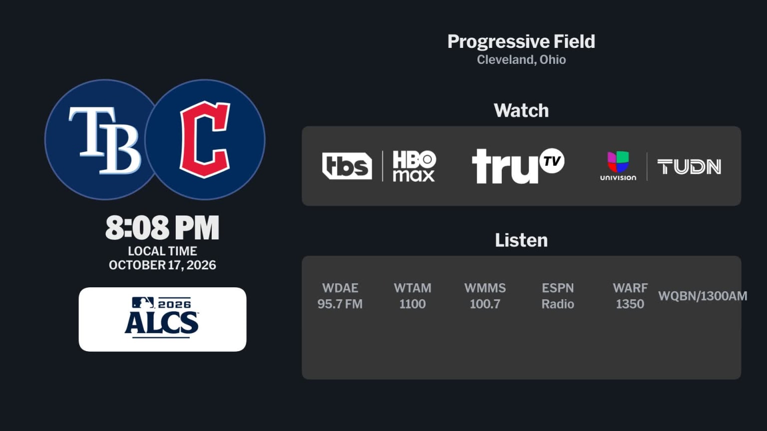 Rays at Guardians - October 17, 2026: Tune In | 10/16/2026 | MLB.com