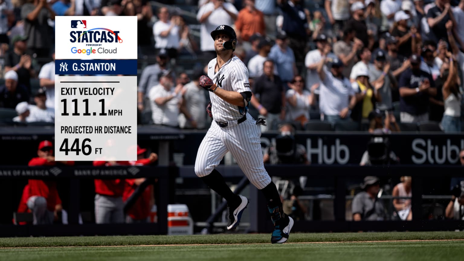 Giancarlo Stanton's 446-foot, 111.1 mph homer! | 04/16/2026 | New York ...