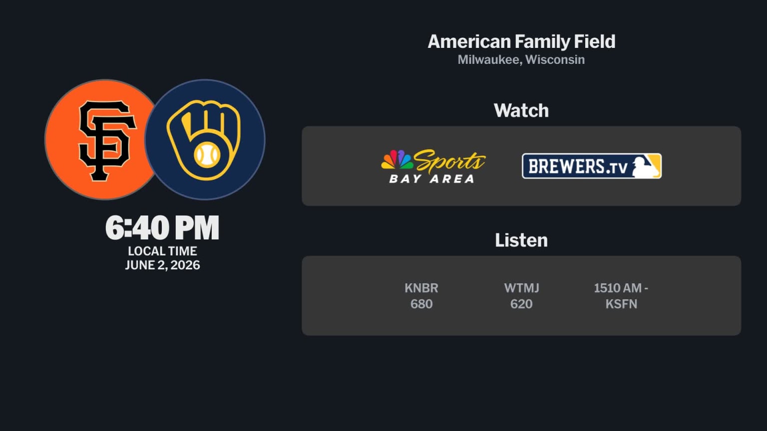 Giants at Brewers - June 2, 2026: Tune In | 06/01/2026 | MLB.com