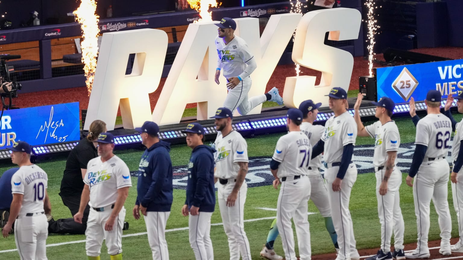 The Rays' lineup is introduced at Tropicana Field