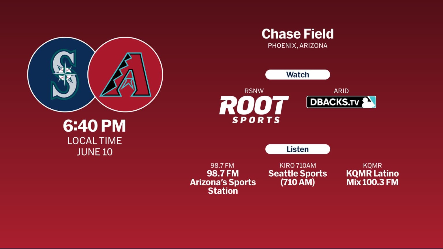 Mariners at Diamondbacks - June 10, 2025: Tune In | 06/09/2025 | MLB.com