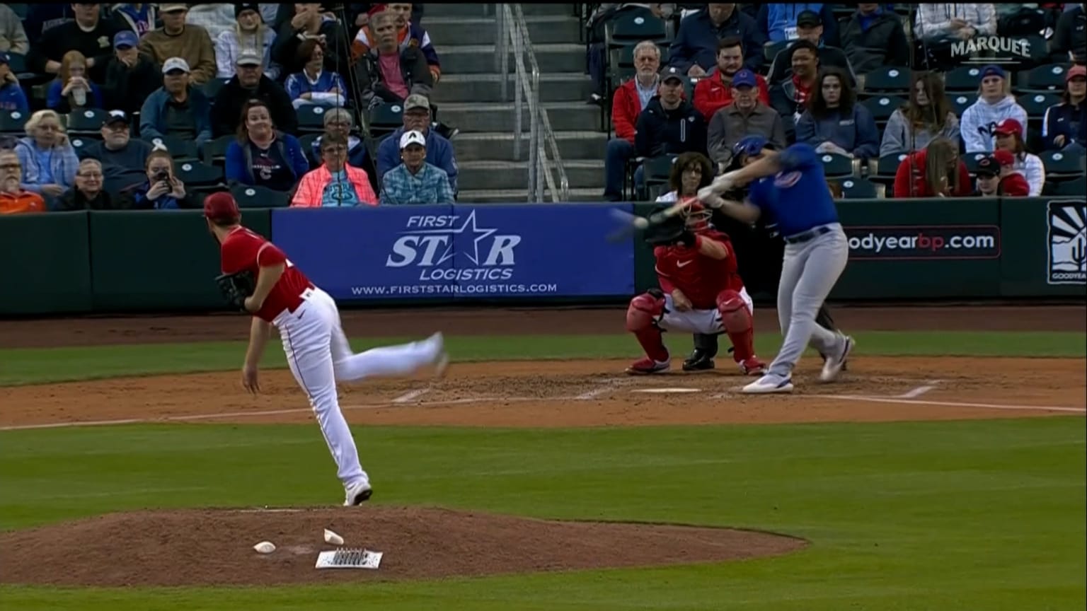 Slaughter hits a line drive RBI single to right field 03/15/2023