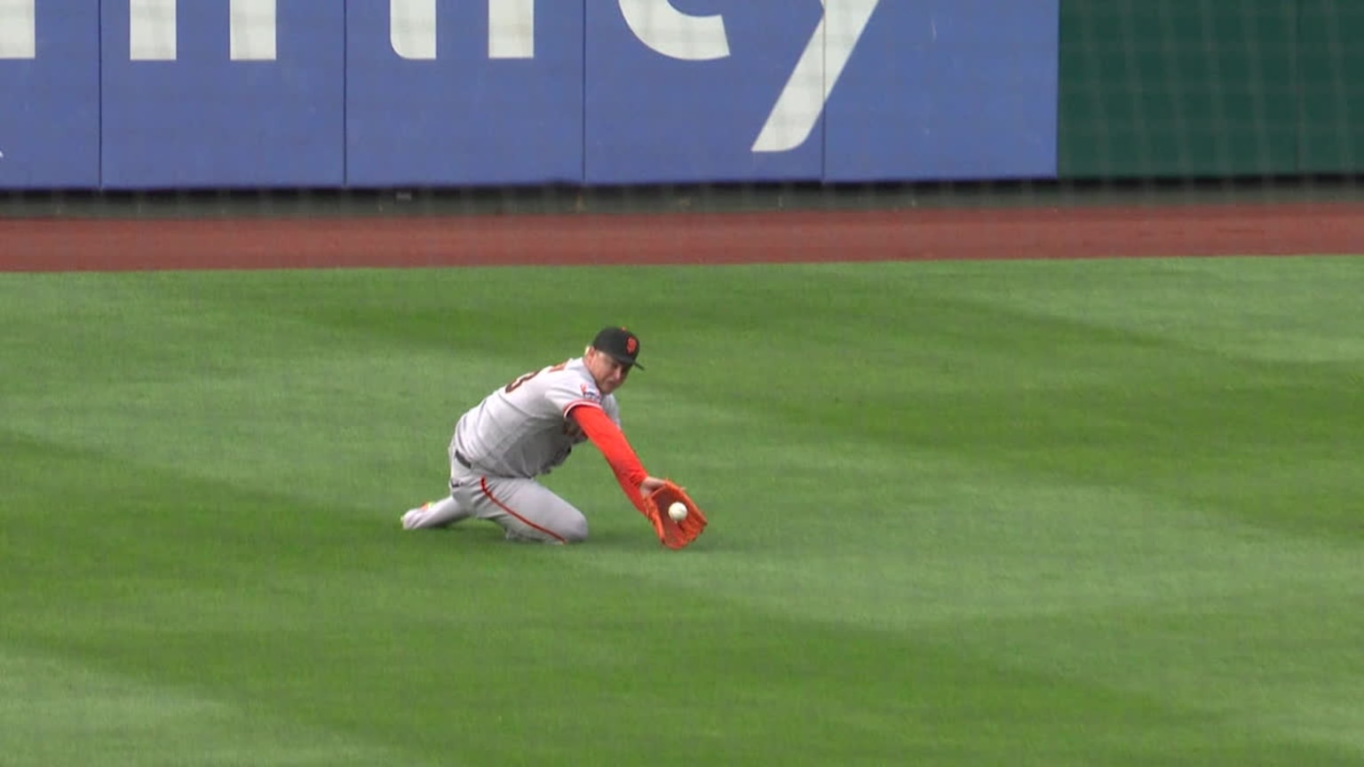 Joc Pederson slips, falls, gets up, probably cracks cold fusion or  something, makes diving catch