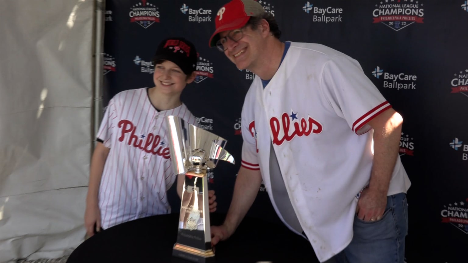 Philadelphia Phillies showing off National League champions trophy