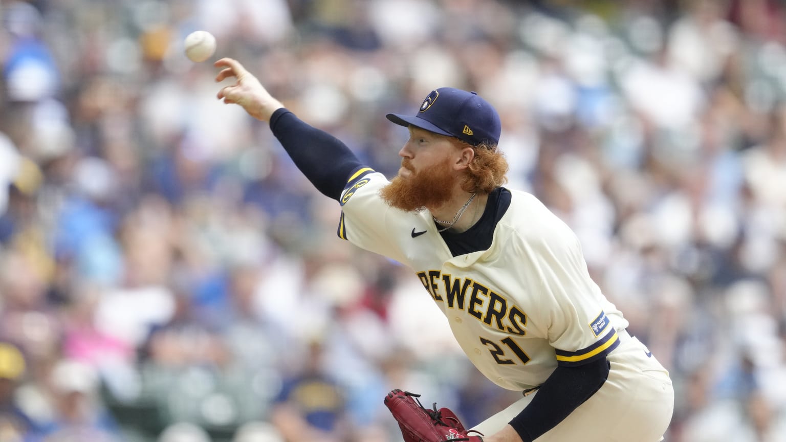 Dustin May notches five in Brewers' debut