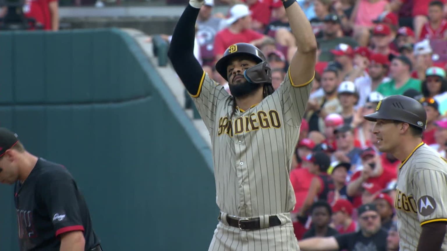 Fernando Tatis Jr. signs for fans after Reds-Padres game at GABP