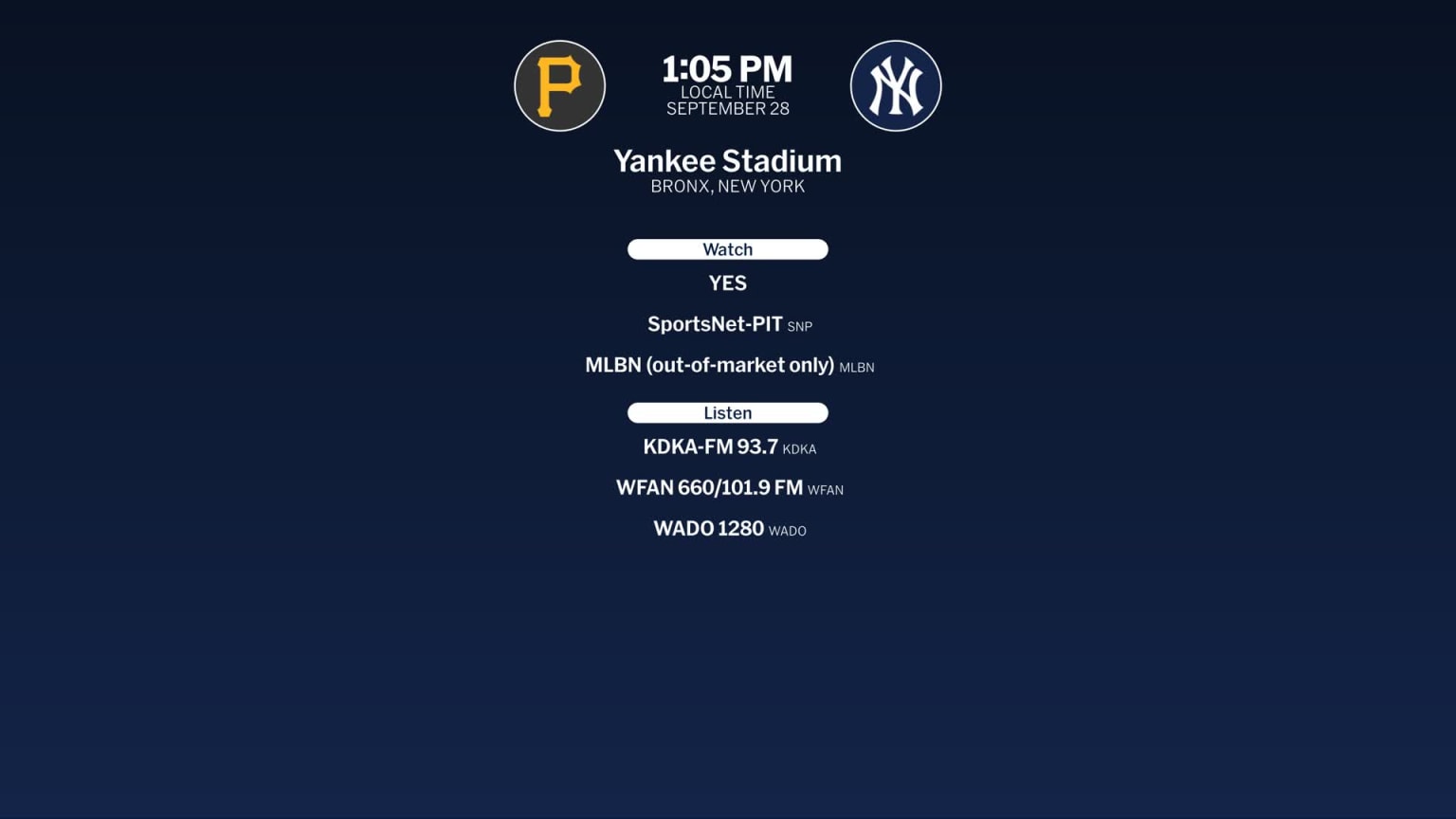 Pirates at Yankees - September 28, 2024: Tune In | 09/27/2024 | MLB.com