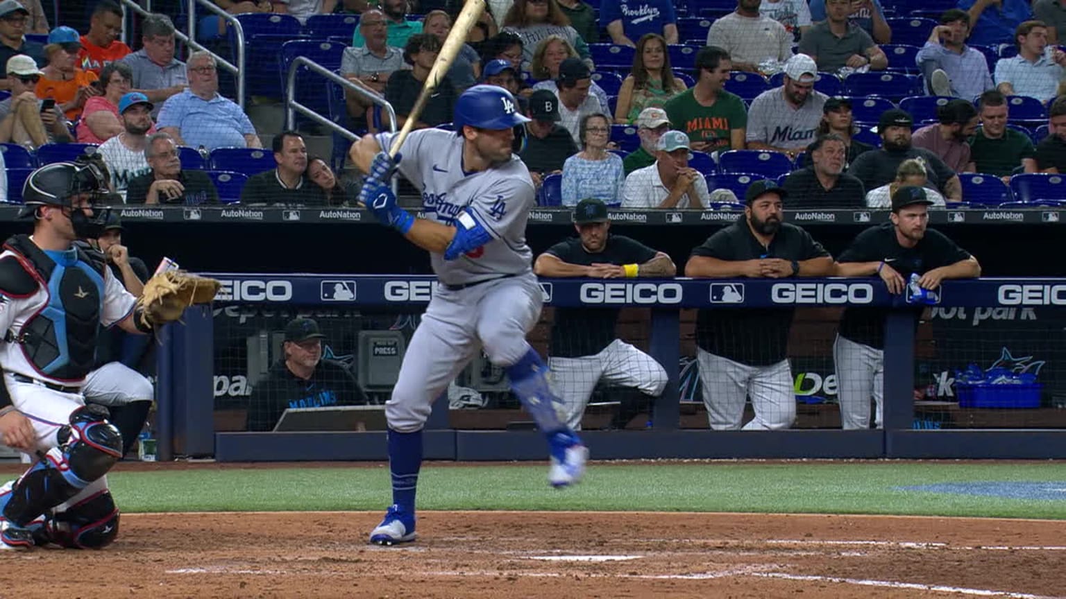 MILWAUKEE, WI - MAY 10: Los Angeles Dodgers third baseman Chris Taylor (3)  bats during an MLB game against the Milwaukee Brewers on May 10, 2023 at  American Family Field in Milwaukee