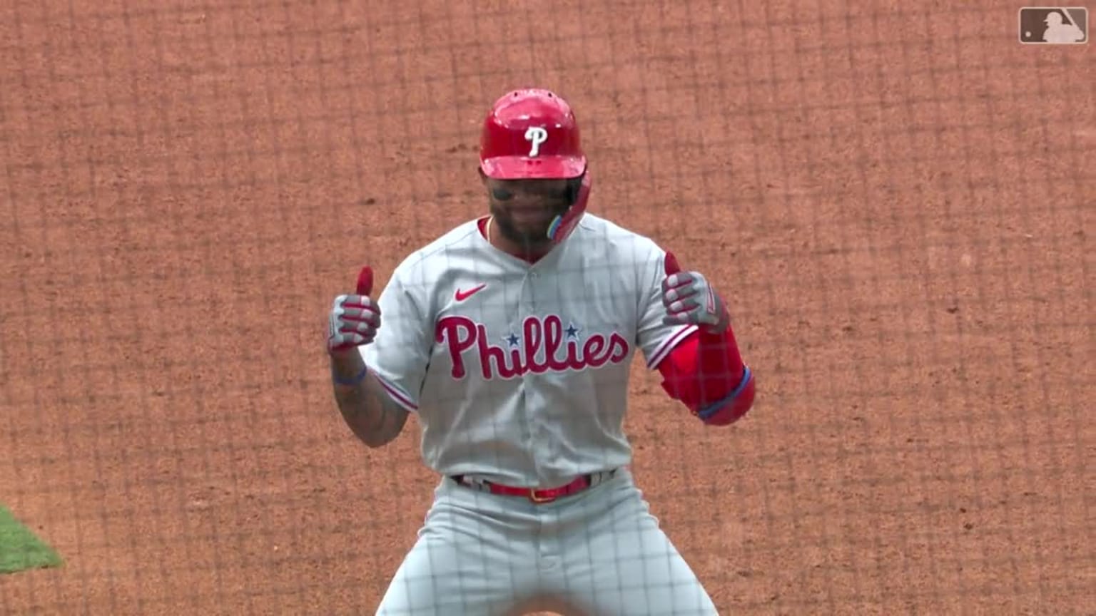 Edmundo Sosa of the Philadelphia Phillies reacts after hitting an RBI  News Photo - Getty Images