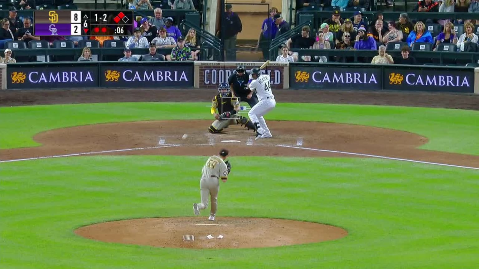 Elehuris Montero singles on a ground ball to right fielder Fernando