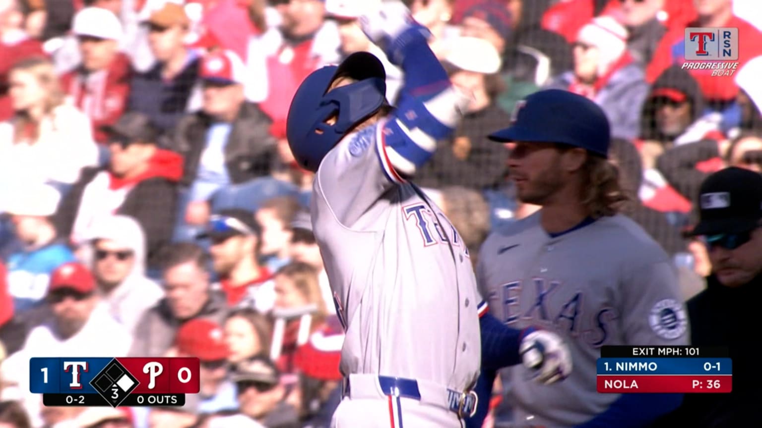 Brandon Nimmo's first hit as a Ranger | 03/28/2026 | Texas Rangers