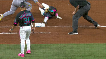 Dane Myers safe at first after review