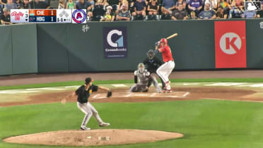 Ethan Petry homers (14) on a fly ball to left field.