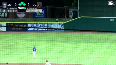 Ryan Cermak flies to the wall to make a catch