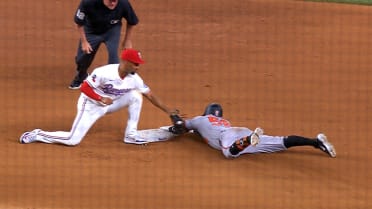 Luis Vázquez safe at second after challenge