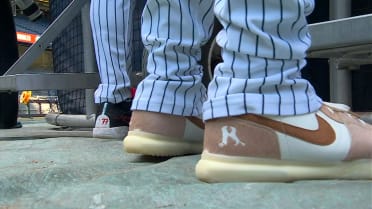 Judge wears custom cleats showing logos of his dogs