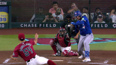 Danny Jansen hits a foul after review