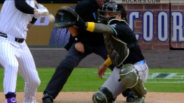 TJ Rumfield is hit by a pitch after review