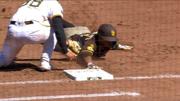 Xander Bogaerts safe at first stands after review