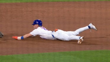 A.J. Ewing steals second after Mets challenge